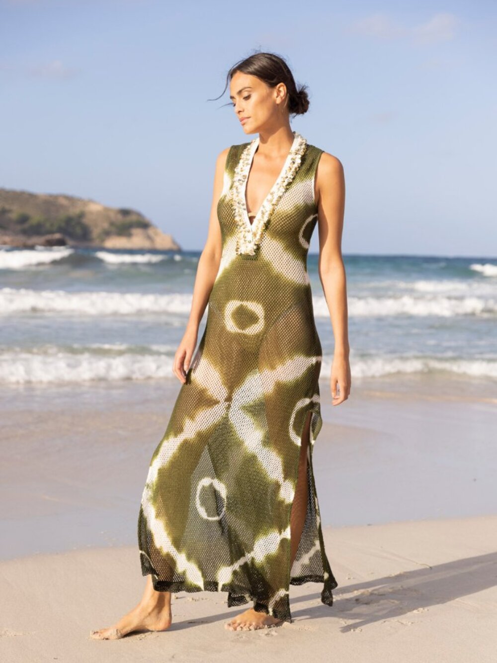 Miss June Tie Dye Crocheted Maxi Dress Cover Up with Slip